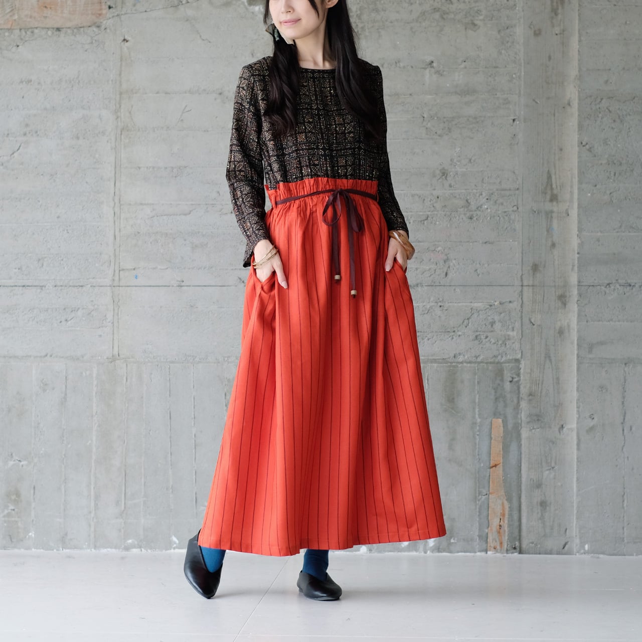 ホリデーシーズンにも♡華やかドッキングワンピース(25w-09)オレンジ