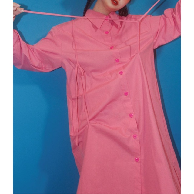 Pink hibiscus flower color shirt dress <2colors>