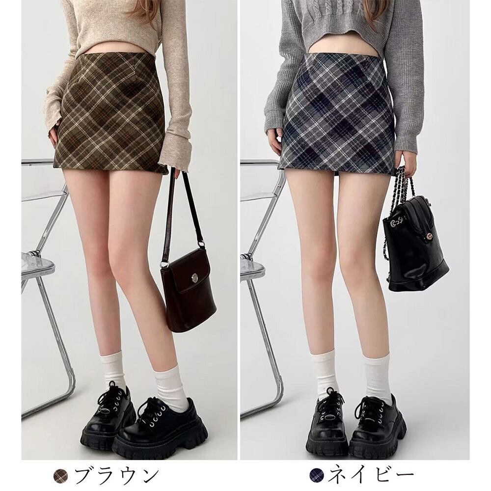 チェック柄 ミニスカート レディース 春秋冬 レトロ 大人 かわいい 韓国 ハイウエスト おしゃれ インナーパンツ付き スカート 大人可愛い 大人女子