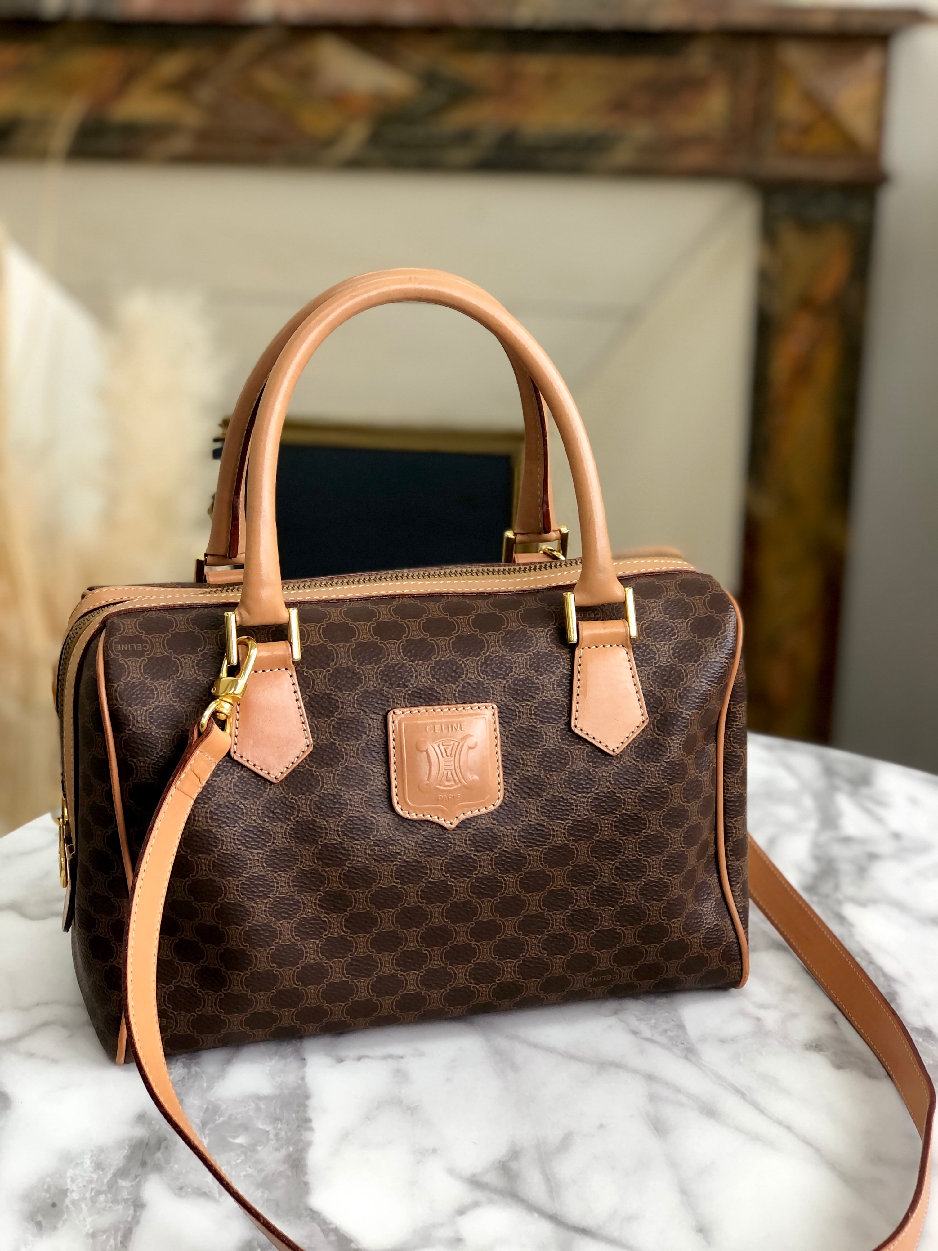 CELINE セリーヌ　マカダム　ブラゾン型押し　2way　ミニボストン　ショルダーバッグ　ブラウン　vintage　ヴィンテージ　オールドセリーヌ　 wxxdse | VintageShop solo powered by BASE