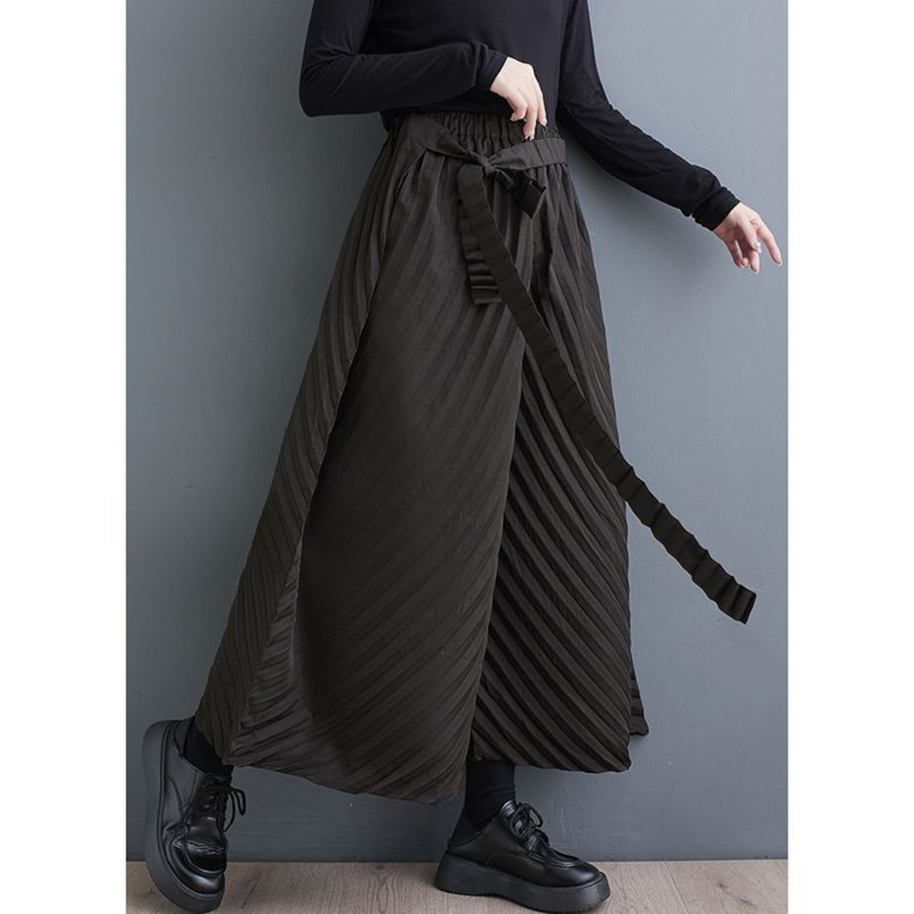 プリーツ加工 ベルト付き ワイドパンツ 00406