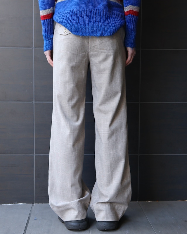 Beige check wide straight slacks