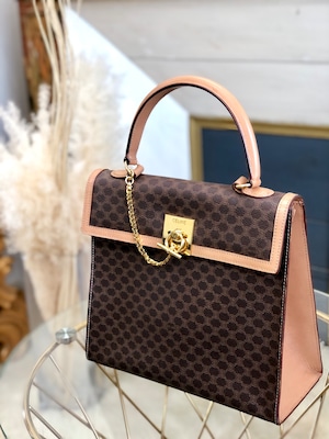 CELINE セリーヌ　マカダム　マンテル　トグルチェーン　レザー　ケリー　ハンドバッグ　ブラウン　vintage　ヴィンテージ　オールドセリーヌ　854ge4