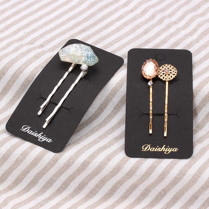 【名入れ箔押し】 オリジナル台紙 ヘアアクセサリー用 黒 100枚 40×85mm SD27