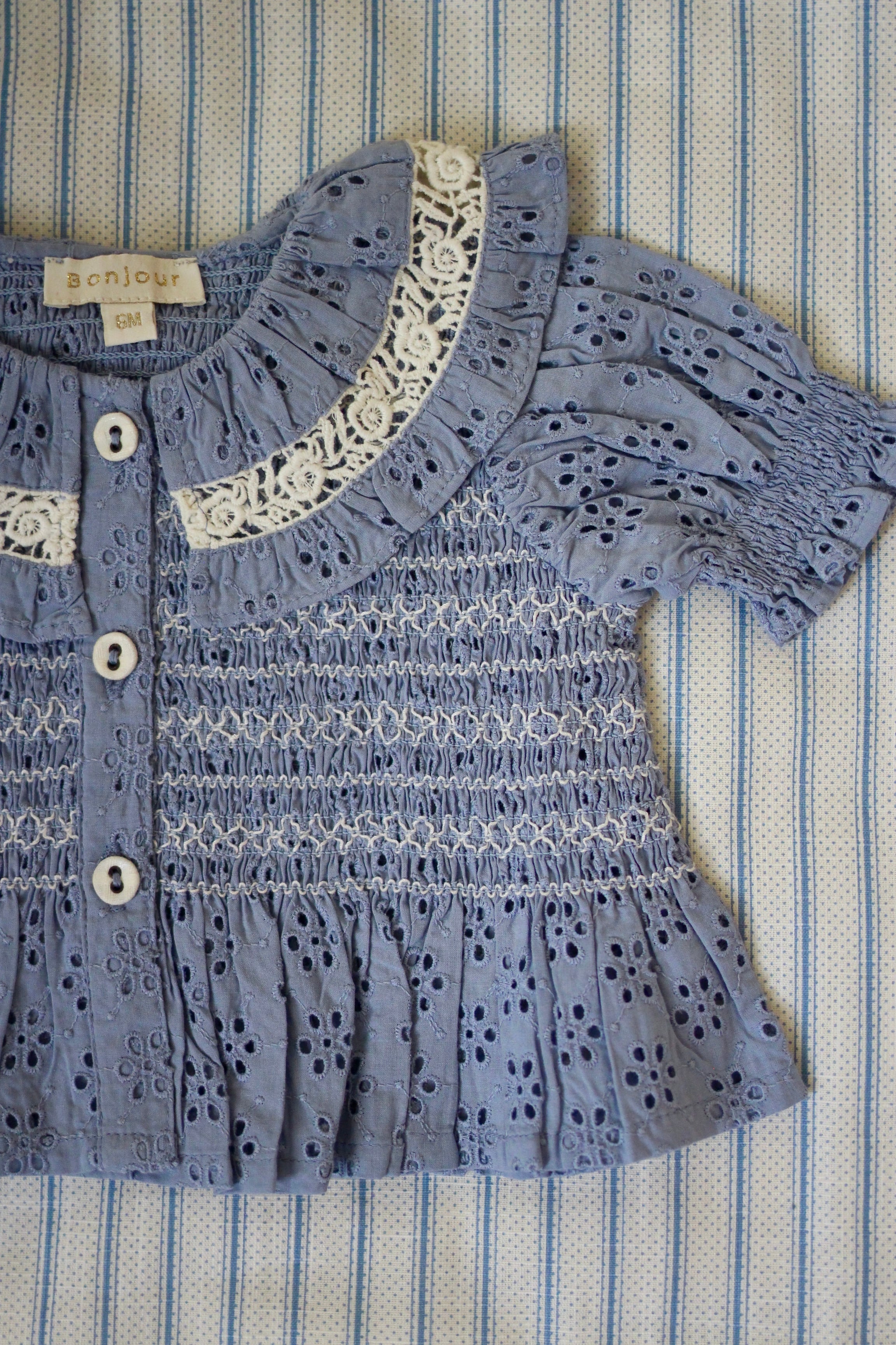 Bonjour Diary / Blouse - Blue English Embroidery (6m, 12m, 2y