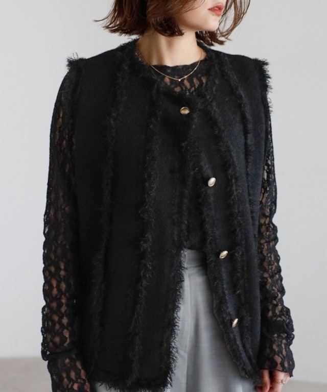 フリンジリブニットベスト