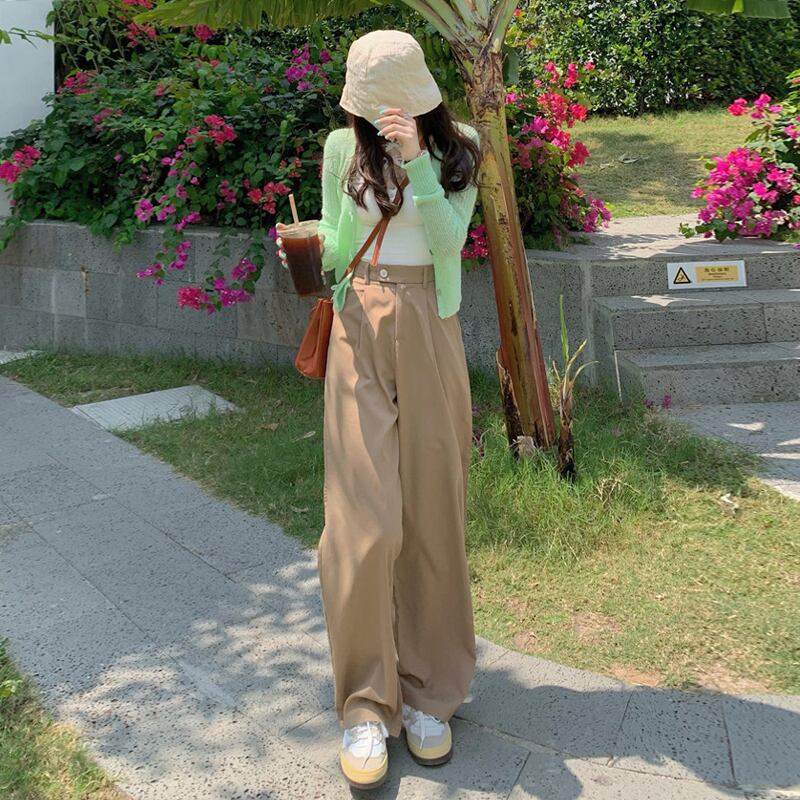 カーキカジュアルパンツ サマールーズハイウェストウェスト薄手 夏物 試着室62010778160