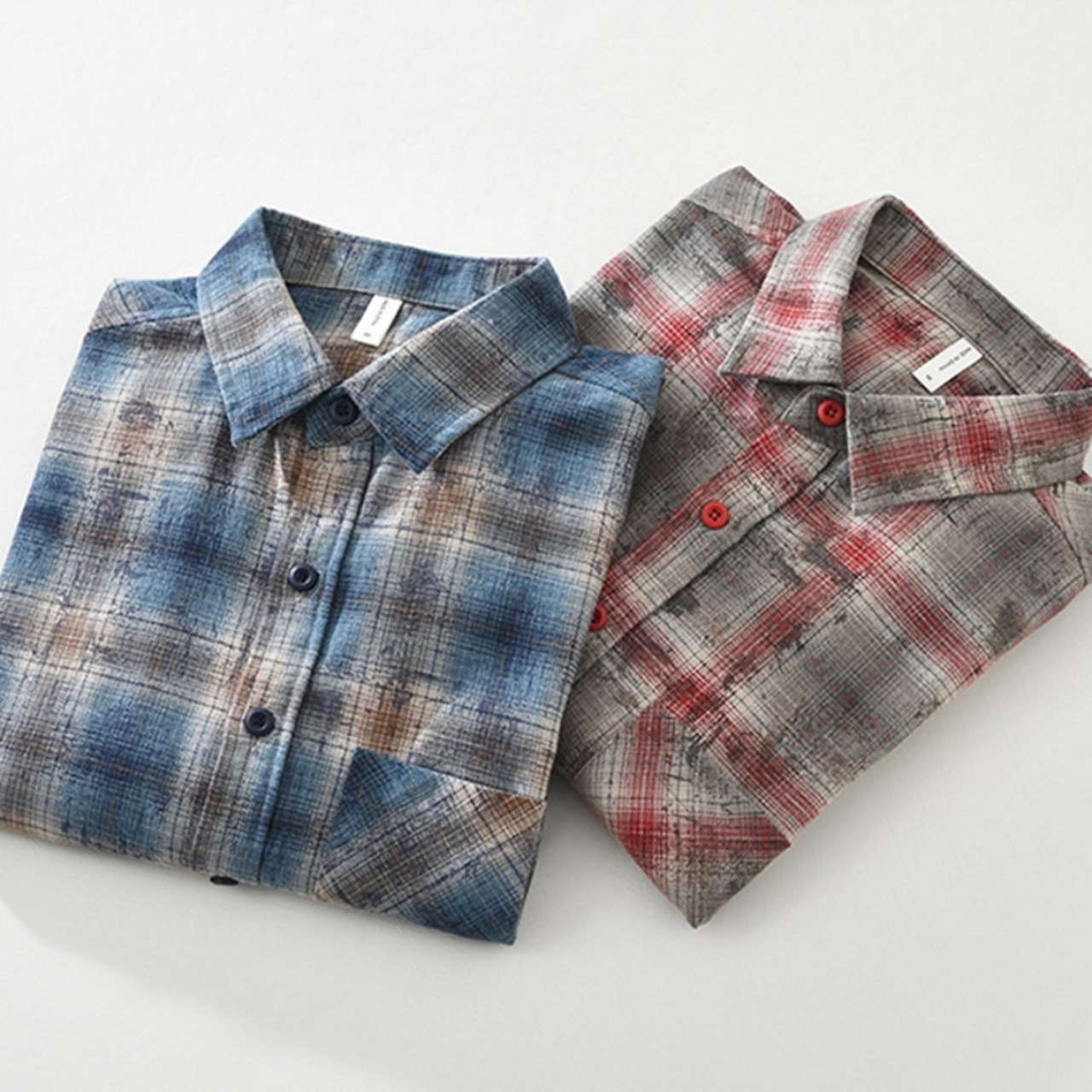 【M-3XL】Washed Check Long Sleeve Shirt / ウォッシュ チェック 長袖 シャツ