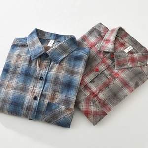 【M-3XL】Washed Check Long Sleeve Shirt / ウォッシュ チェック 長袖 シャツ
