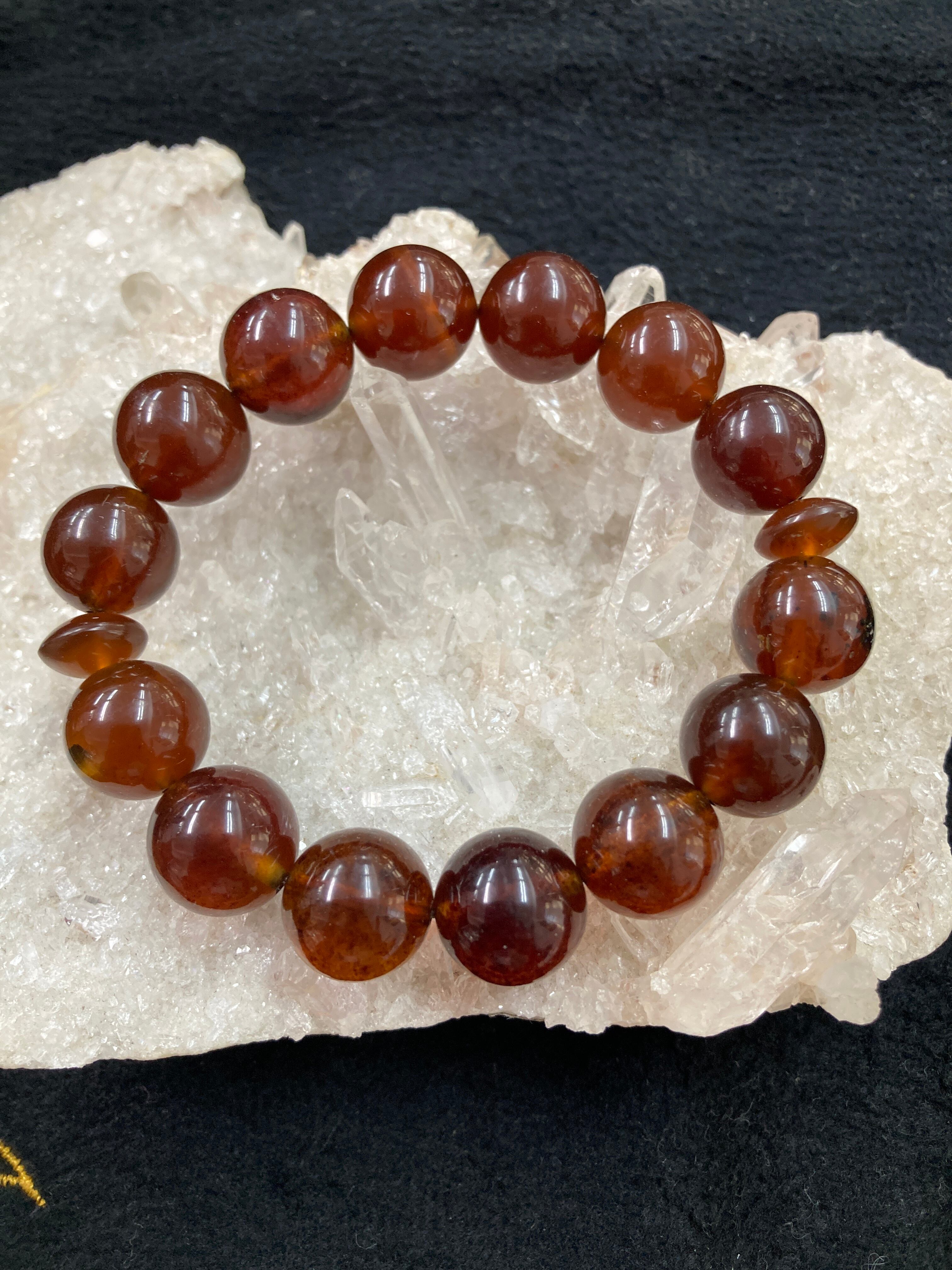 E32492】ブルーアンバー14㎜ ブレスレット＊青い蛍光＊琥珀＊アンバー