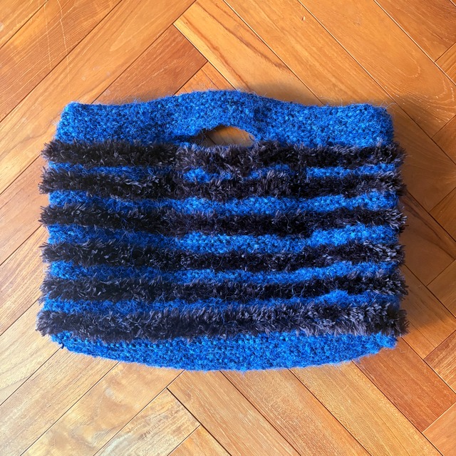 ブルー&グレー、ブラウンのシンプルトートバッグ