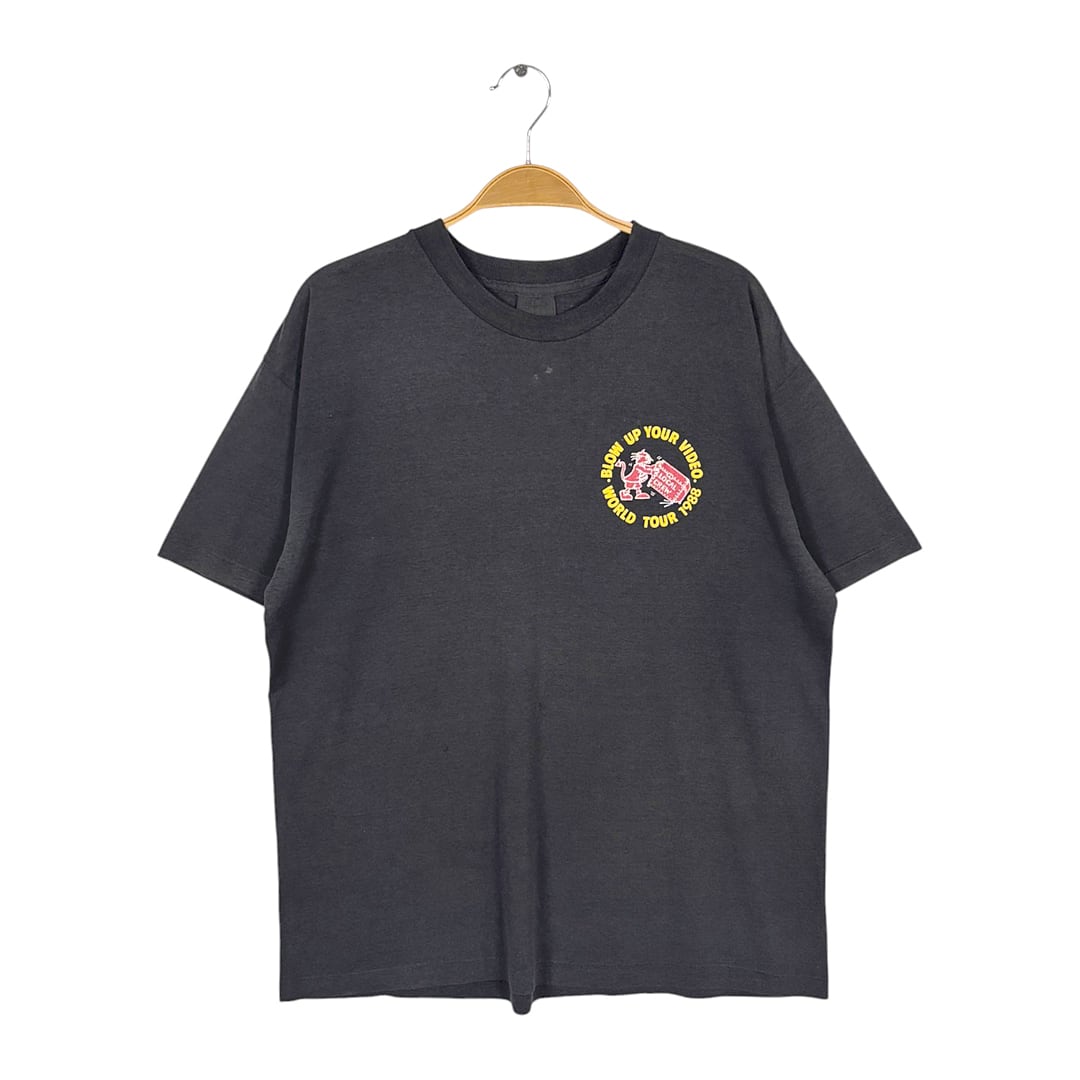 80s AC/DC スタッフクルー用 ヴィンテージ Tシャツ ブラック ロックTシャツ バンドT シングルステッチ サイズL相当 古着 AB0039