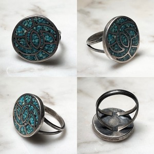 vintage silver tip inlay turquoise ring