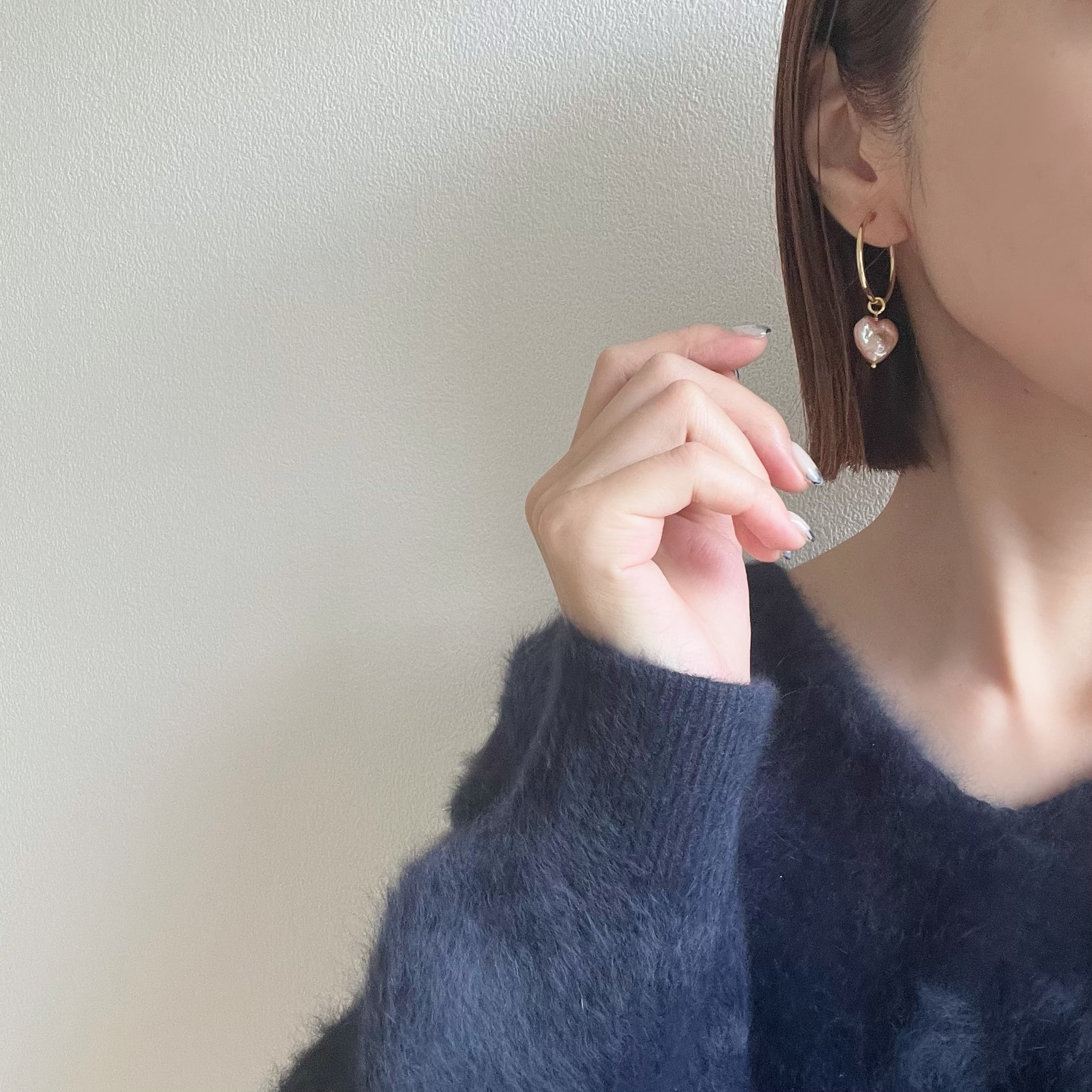 ピンクハート淡水パールフープピアス /イヤリング | Handmade Accessory MU