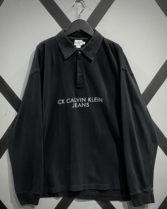 【X VINTAGE】90's “Calvin Klein Jeans” Flocky Logo Sweat Polo Shirt
