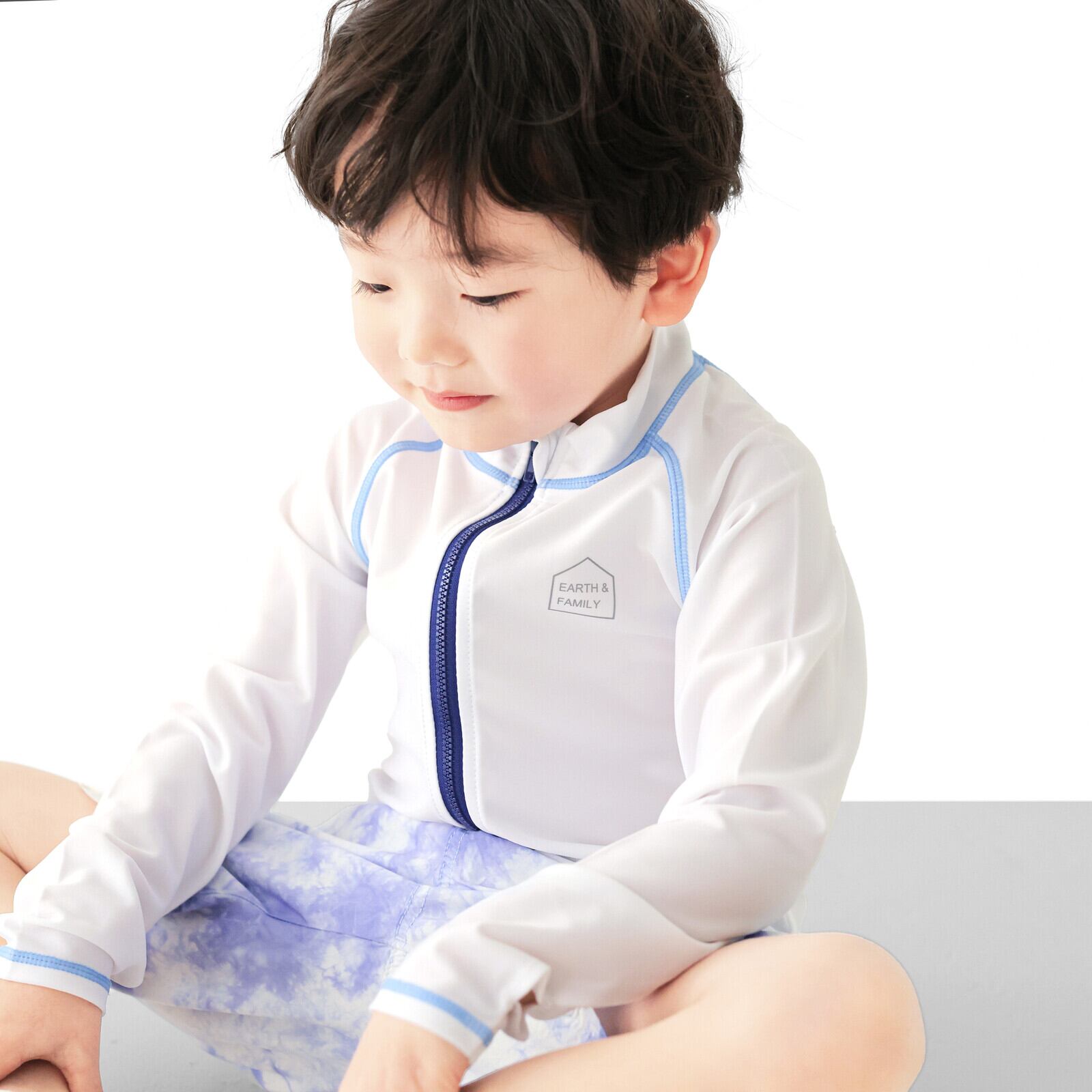 L.COPECK (100-140cm)EF9030Aラッシュガード ジップアップ ラッシュジップ 水着 スタンドカラー 学校用