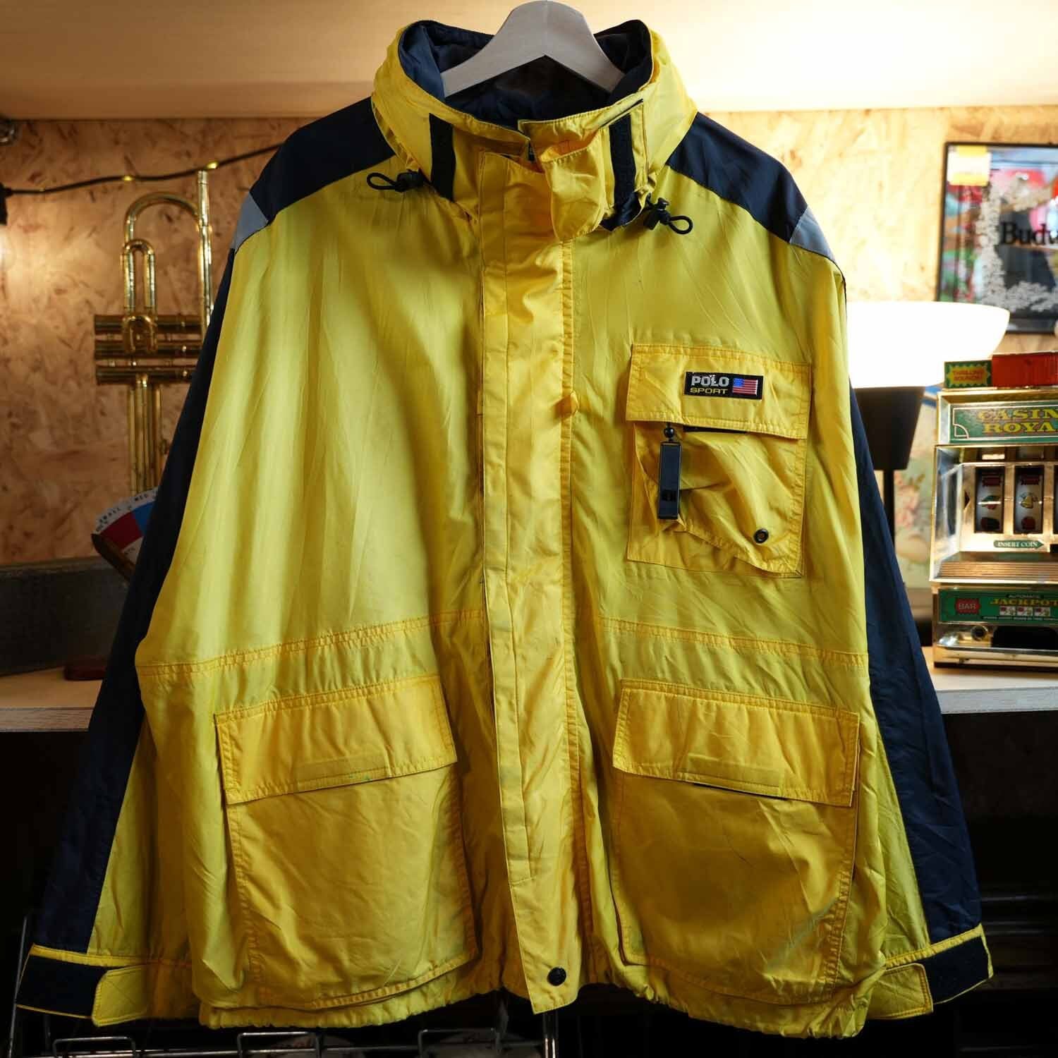 90s POLO SPORT ポロスポーツ ナイロンジャケット バックプリント 90s POLO SPORT ナイロンジャケット ポロスポーツ イエロー × ブラック