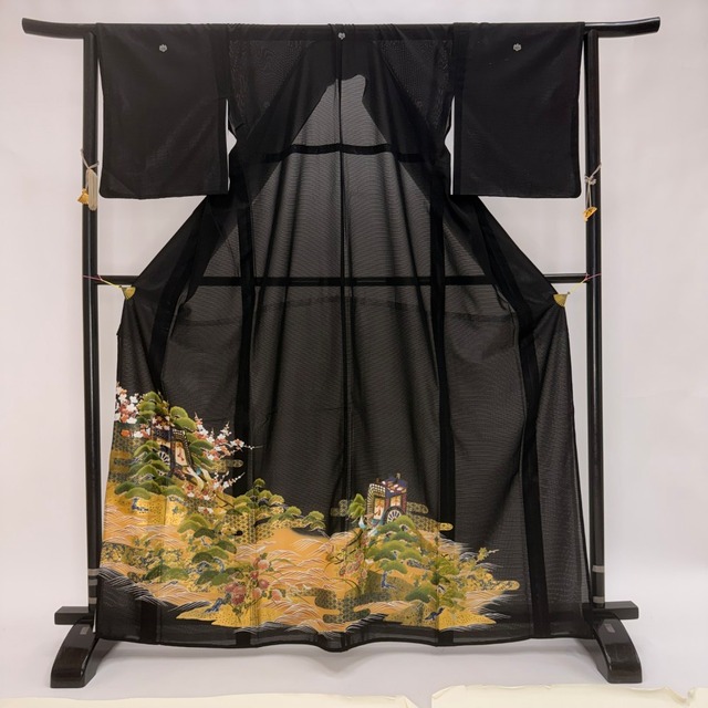 黒留袖 絽 夏物 夏黒留袖 裄65.5cm M サイズ リサイクル着物 安い リメイク 中古 礼装 ポリエステル リユース 5962