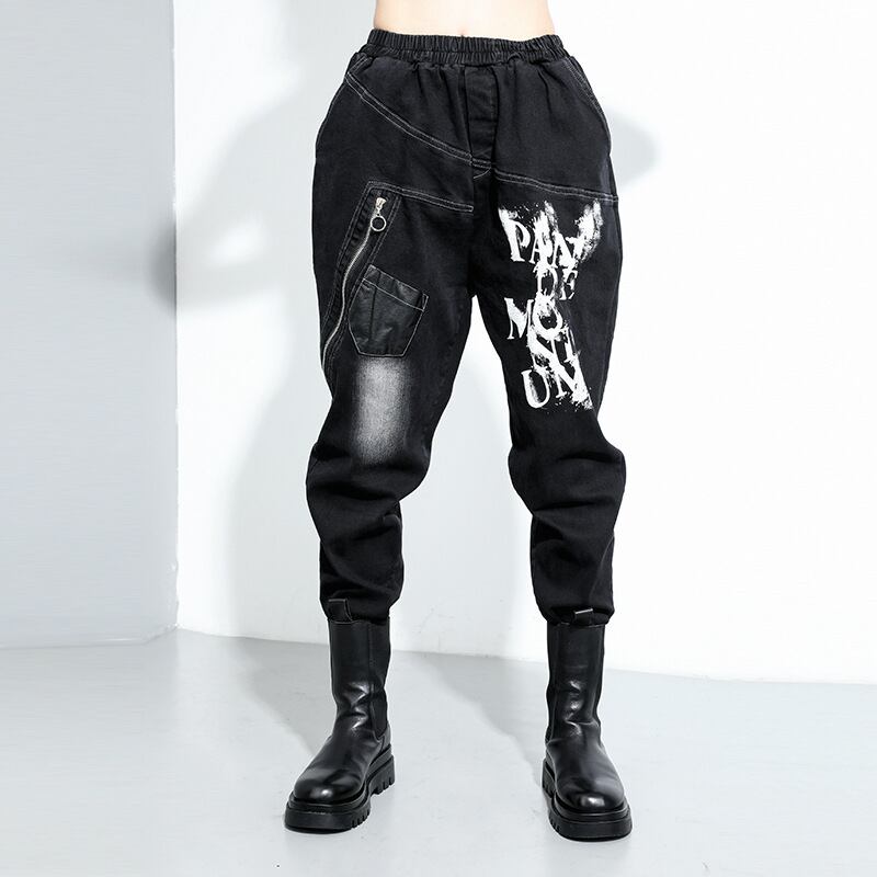 【新作】【送料無料】 2020秋の新しい弾性ウエストパーソナリティステッチジーンズ大きいサイズ重いクラフトウォッシュ水9分パンツ206059-Alibaba エラスティック 伸縮 大きめサイズ オータム 秋物 162rolker42114372236