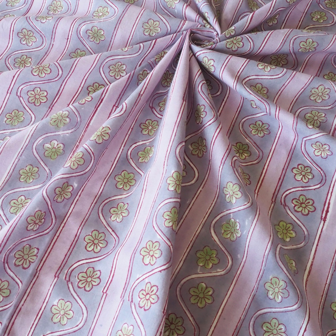 ブロックプリント生地【50cm単位】インド綿 ストライプ柄 くすみパープルグレー×ピンク #26259-PR3