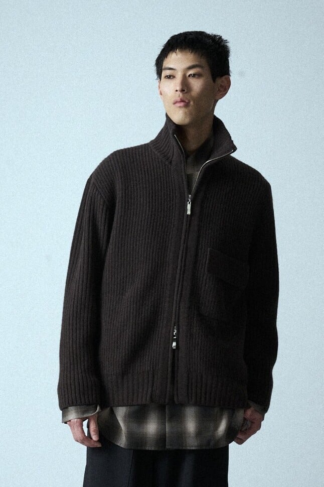 ZIP High Neck Drivers Knit / ｶｼﾐｱﾌﾞﾚﾝﾄﾞ ｳｰﾙﾘﾌﾞﾆｯﾄ / M734-K50-114