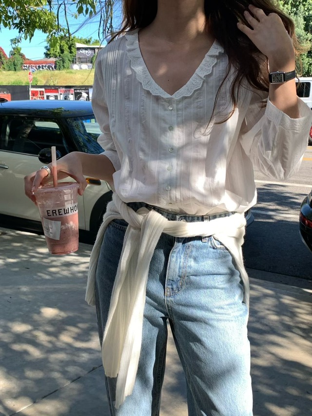 (予約) verveine / Rowen lace u-neck blouse 1color