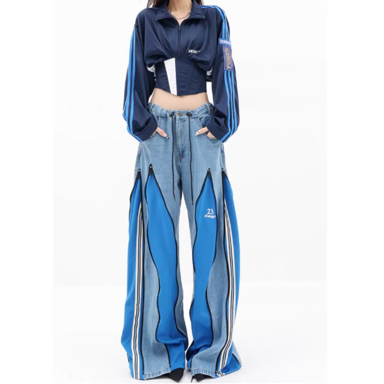 long zipper denim pants E7104