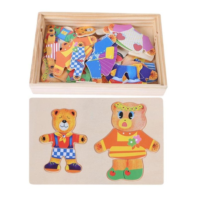 木製パズルセット赤ちゃん知育玩具クマ着替えパズルキッズ子供の木製玩具