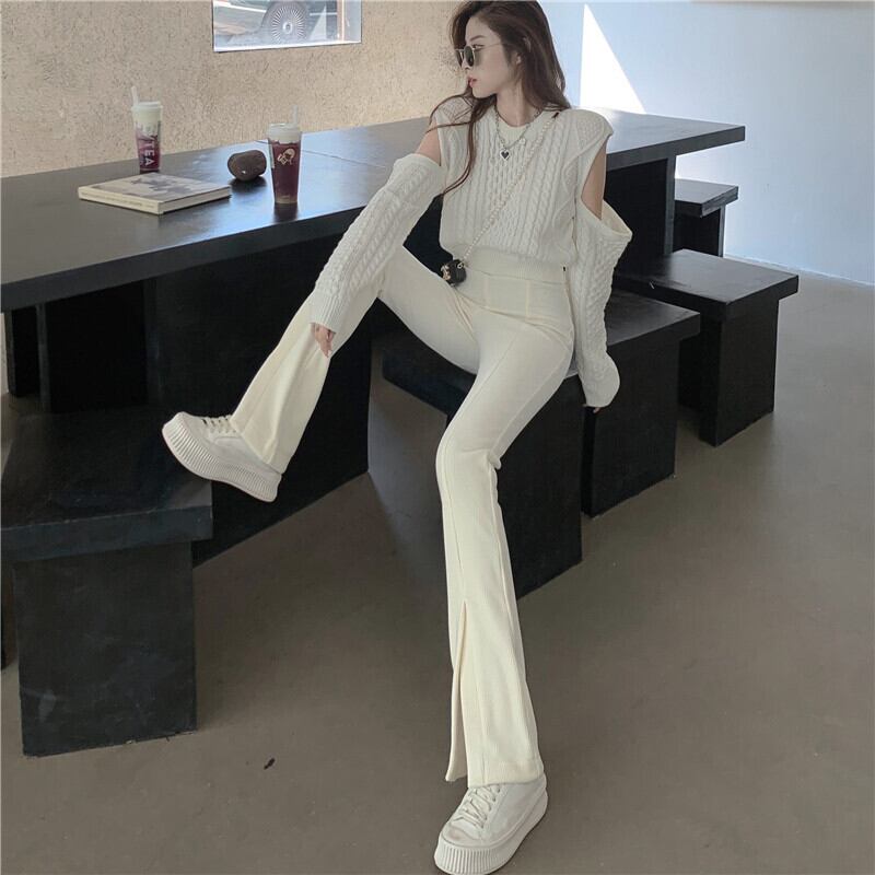 ベルベットカジュアルパンツ オータム薄手 レッド 秋物 ガールズファッション44864713635