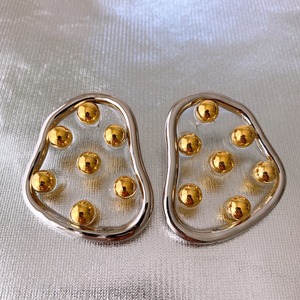 変形silvermotif×golddots サージカルステンレスピアス/ネジ式イヤリング