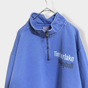 【COMFORTCOLORS】ワンポイントロゴ バックプリント ネーム ナンバリング ハーフジップ スウェット プルオーバー timberlake volleyball 薄紫 くすみカラー 色褪せ M US古着