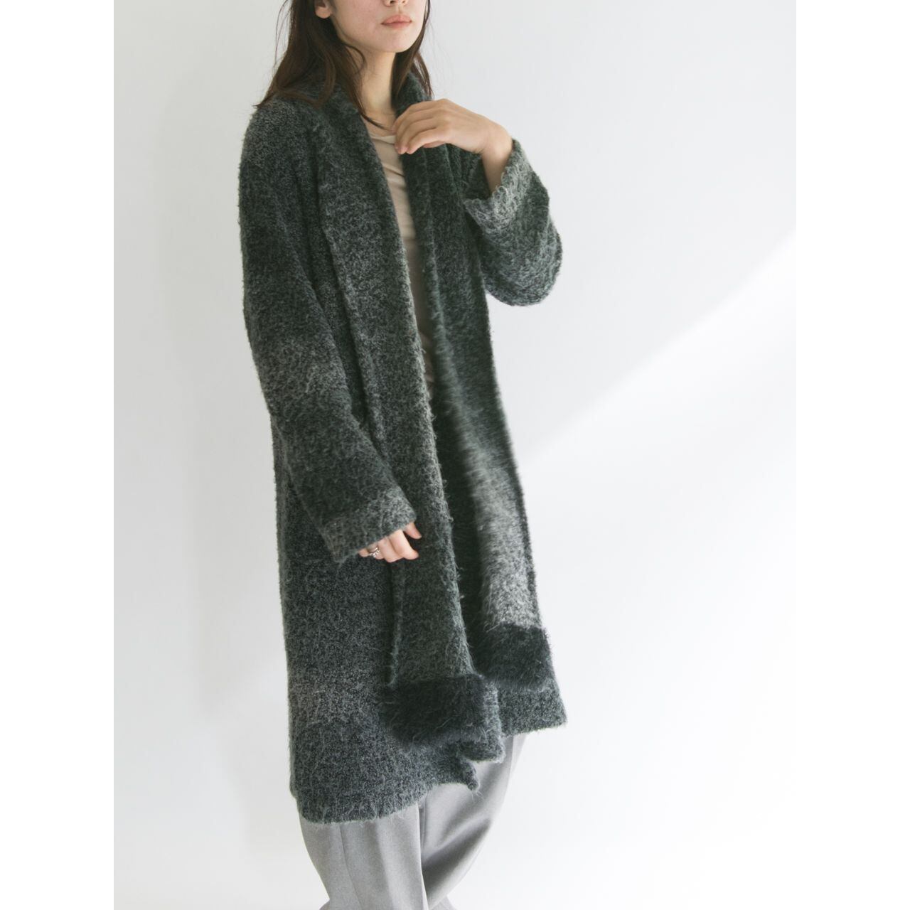 【Made in Italy】Boucle knit gown coat with stall（イタリア製 ストール付きブークレーニットガウンコート）1d