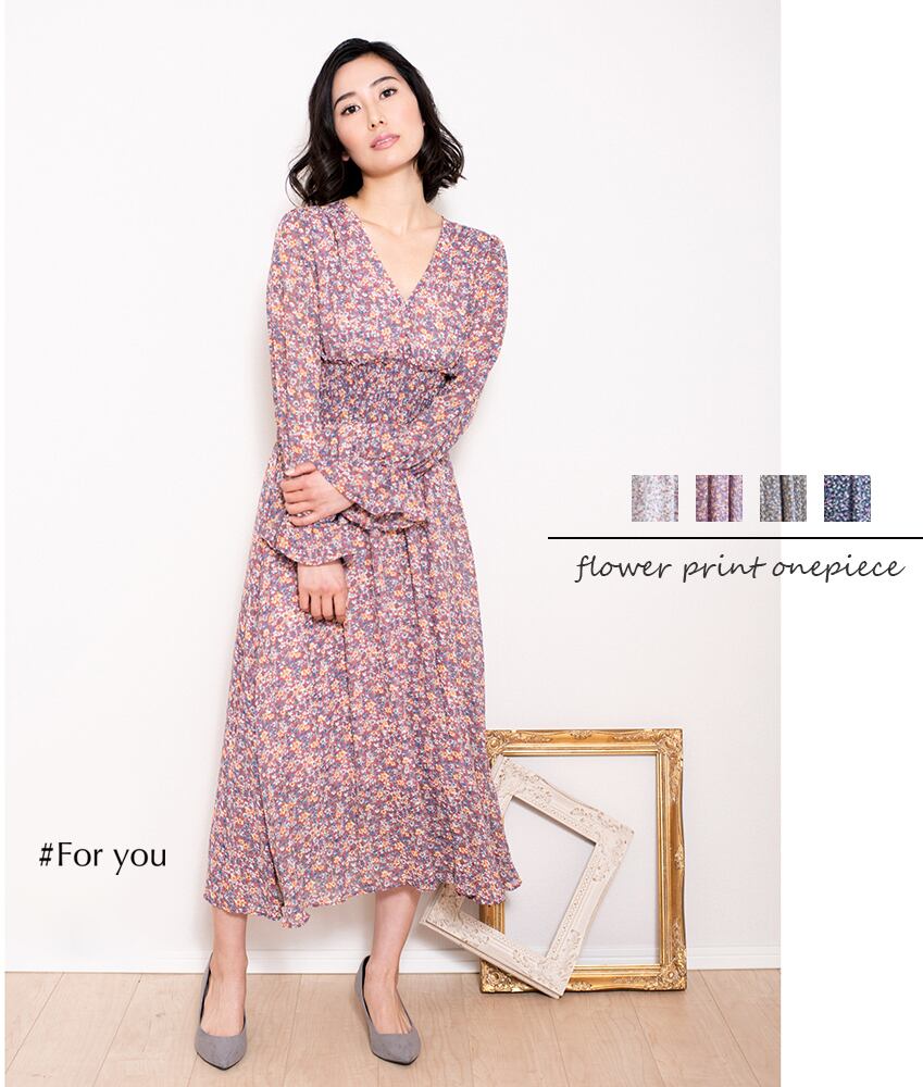 【再入荷】ウエスト絞り花柄ワンピース_e0062003022