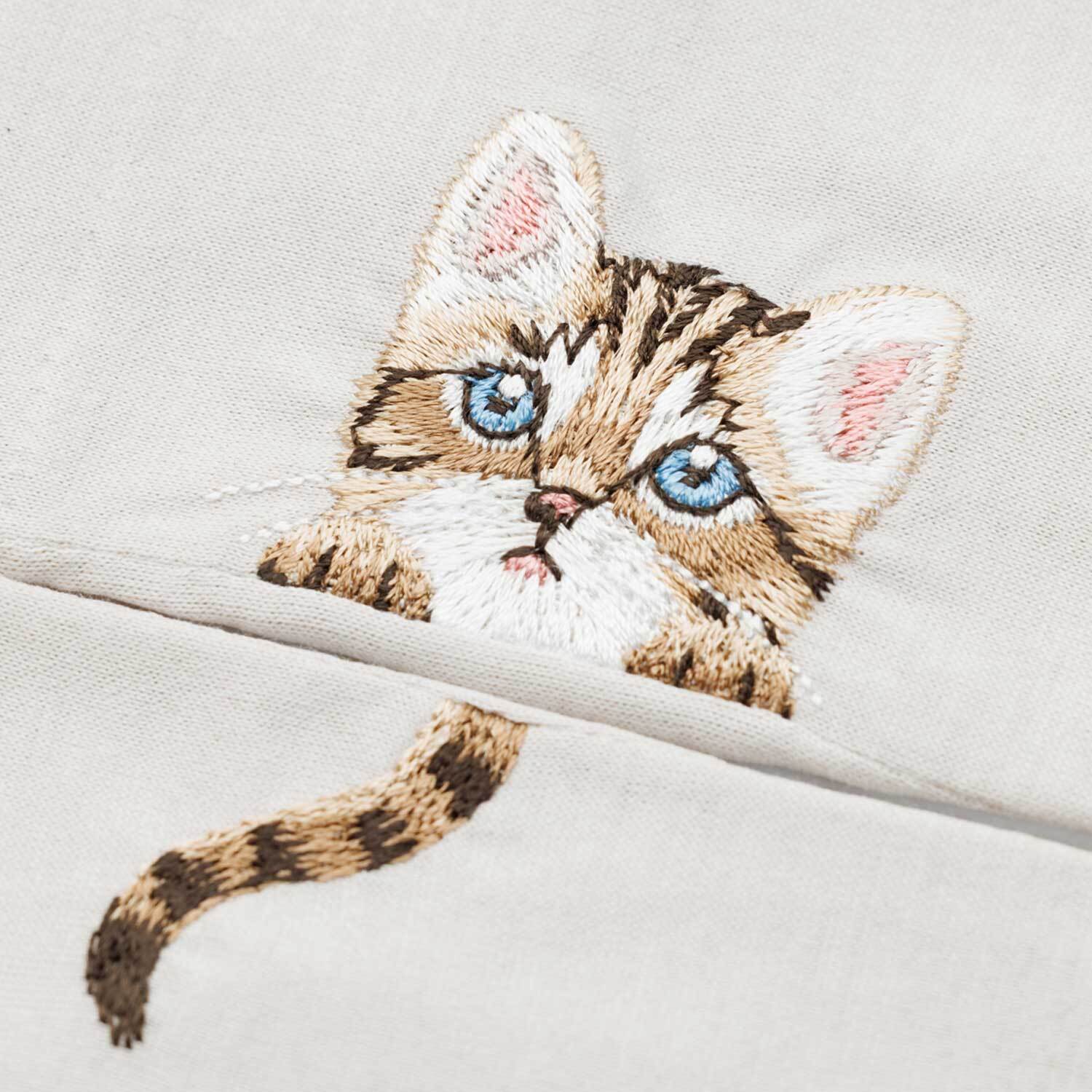 感謝価格(ㅅ´꒳` )僕が守るよ❣️キジトラちゃん レジンヘアゴム 数量限定】キジトラ子猫の刺繍／セミロング／UVケア／コットン100