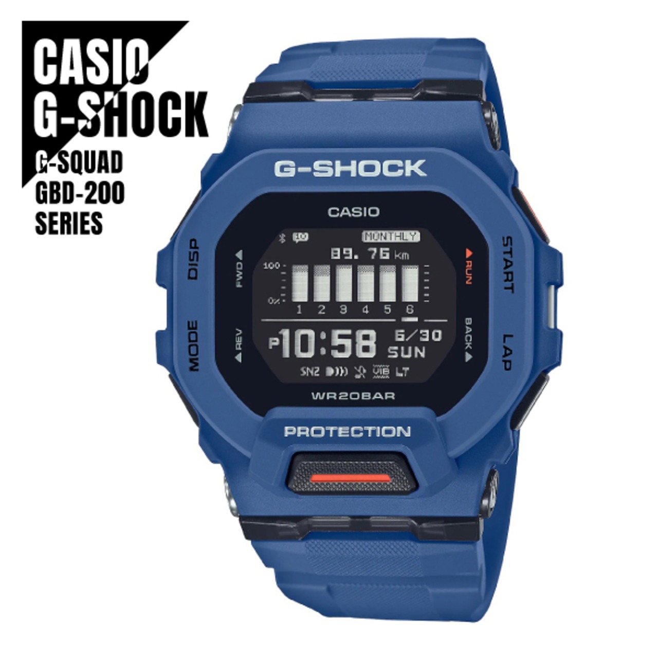 CASIO カシオ G-SHOCK Gショック G-SQUAD Gスクワッド スマートフォンリンク Bluetooth通信 GBD-200-2 ブルー 腕時計 メンズ