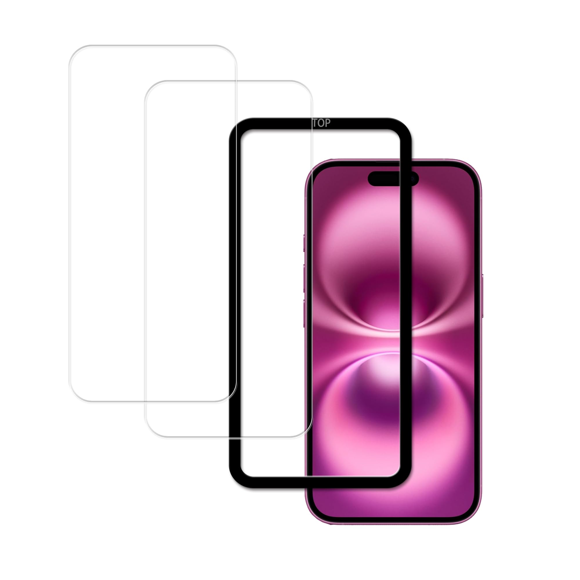 【人気】対応 iPhone 15 / iPhone 16 用 の ガラスフィルム(2枚入り)強化ガラス 液晶 保護フィルム 硬度9H 国産硝子素材 ガイド枠付き