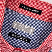 BEAMS ビームス ギンガムチェック BD ボタンダウン 長袖シャツ クレリックシャツ  M/レッド×ブルー メンズ