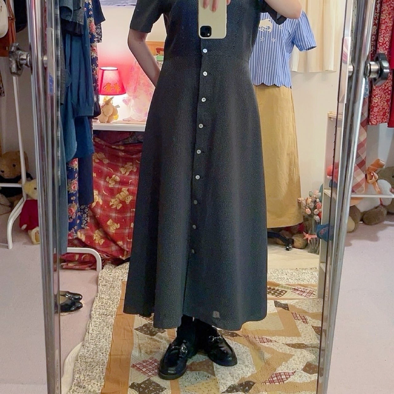 pin dot front button one-piece