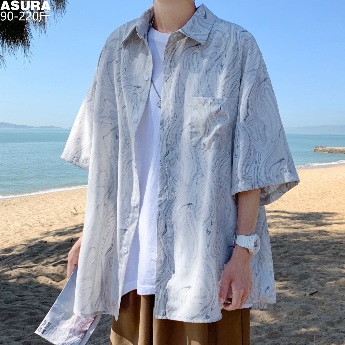 シャツ ルーズサマー薄手 大きめサイズ 夏物 ビーチ シルク ASURAプラスサイズメンズ89742458869