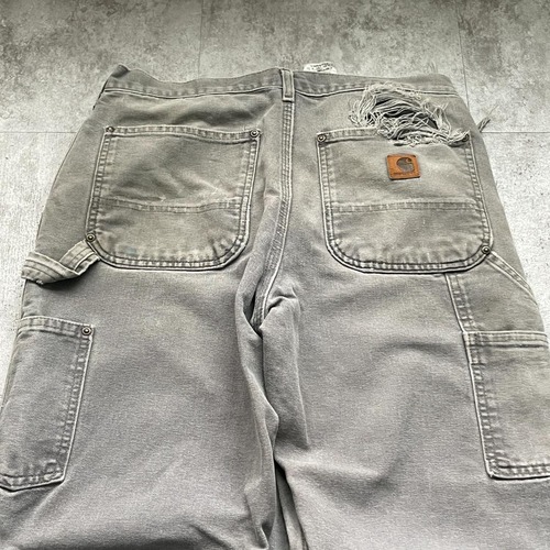 00s USA生地グレー ダブルニー Carhartt B136 31×32 詳細写真15
