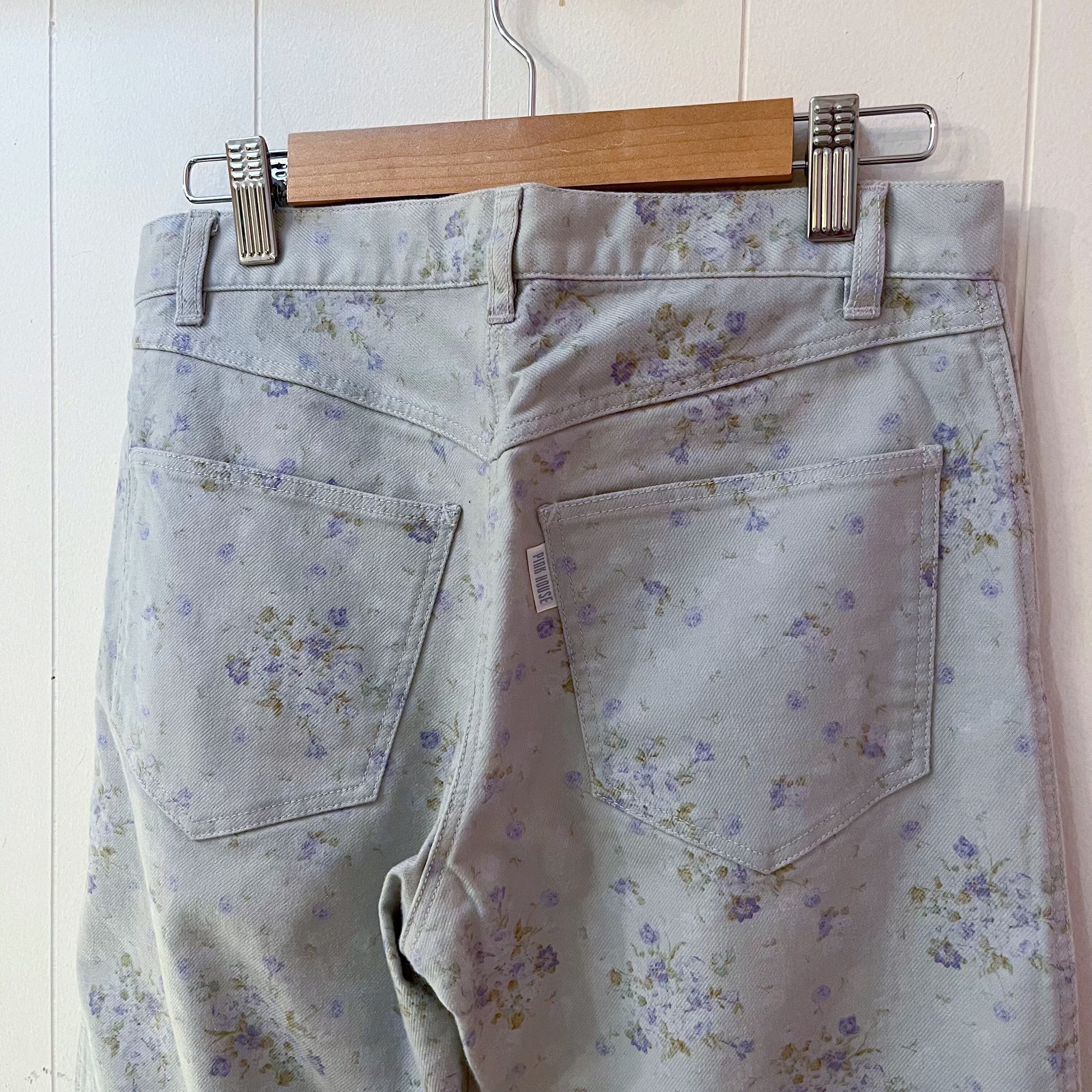 blue mini flower skinny pants