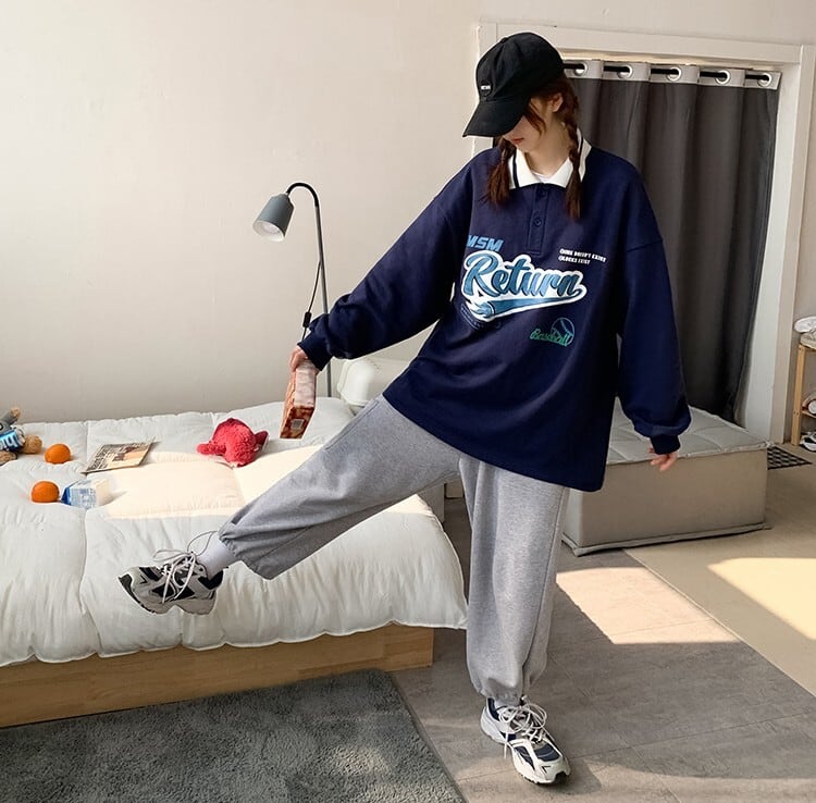 今っぽ ビッグシルエット ゆるダボ ポロシャツ トレーナー トップス 襟付き 韓国っぽ レトロ ストリート カジュアル ゆったり ボーイッシュ メンズライク Lamitte Deco トレンド 韓国ファッション ショップ Base店