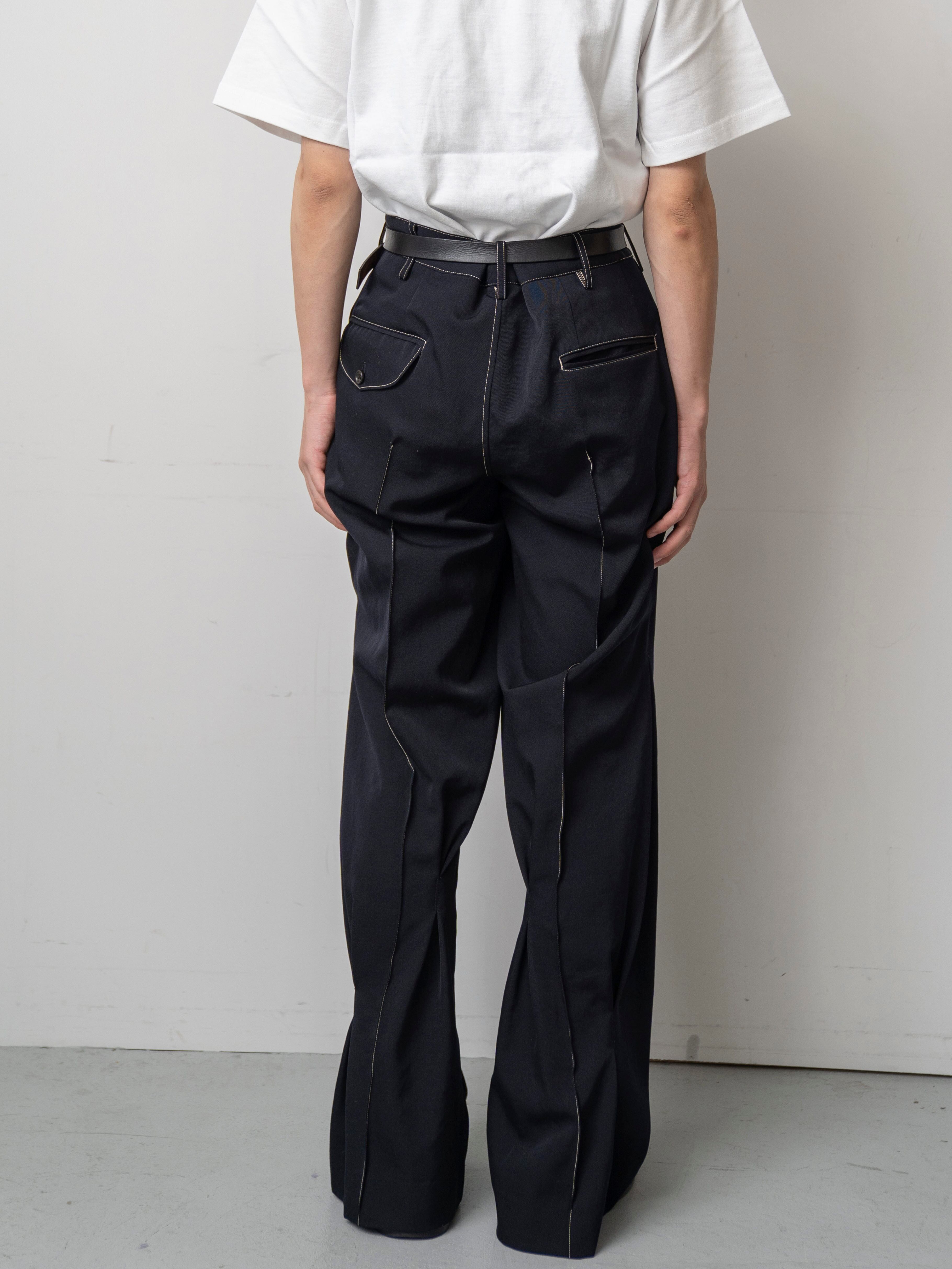 KHOKI Pleat-detail pants Navy 24fw-p-06 | BEST PACKING STORE