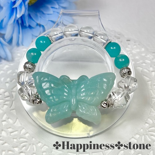 【アマゾナイト 蝶々 ブレスレットεïз】天然石 パワーストーン