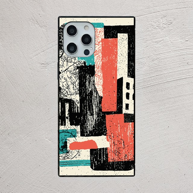 受注生産 iPhoneケース 赤黒水色のグラフィックコラージュ｜ZINE風 ZINE060B