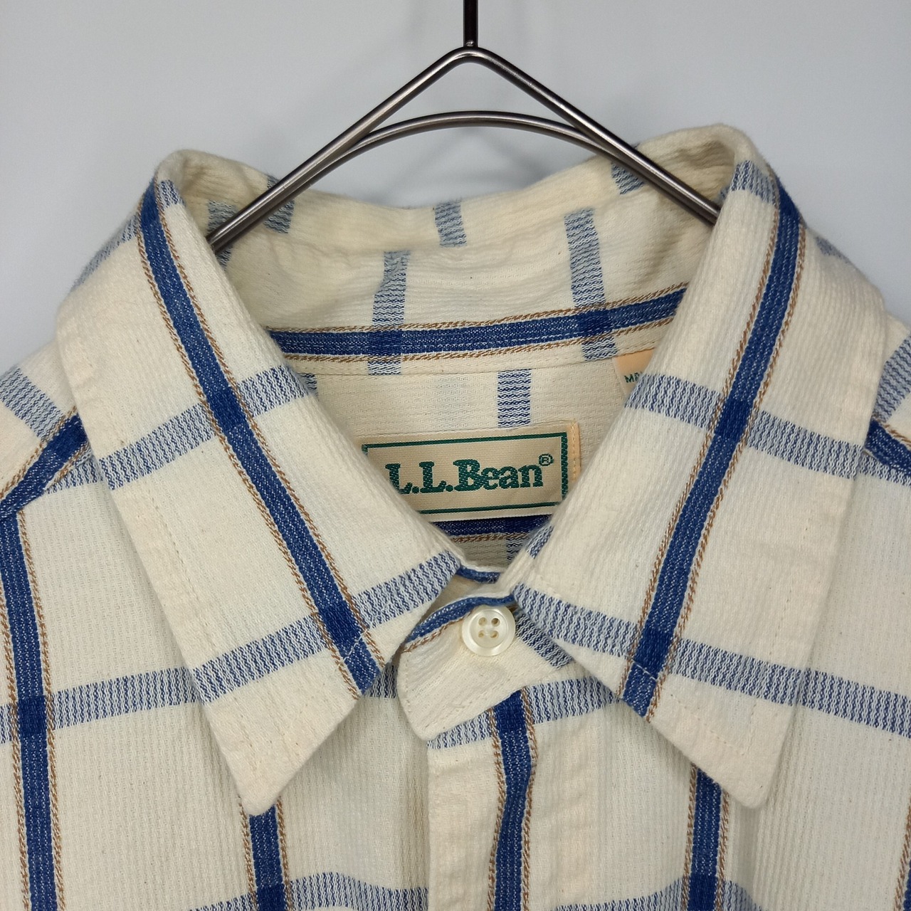 90s　エルエルビーン　コーデュロイシャツ　長袖　チェック　ポケット　白