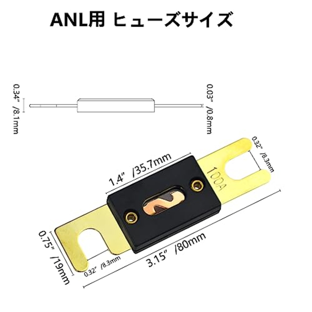 WMYCONGCONG 車 100A ANLヒューズ付きANLヒューズホルダー 0/2/4ゲージ 自動車 バイク カーオーディオアンプ用、金メッキ (100A)
