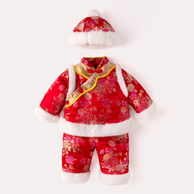 赤ん坊の年の服の男性の中国風のスーツの中国の年の服の冬の服1歳のお祝いの赤い冬の唐の服のハンの服 Duduベイビー1492208021