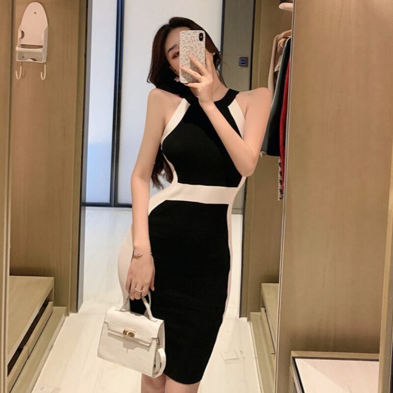 サマーノースリーブストラップレススリムニットドレス レディース 夏物 ハンチェンe73463043189