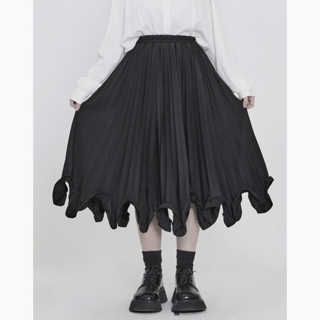 Asymmetric design high-waist flare midi skirt C0851